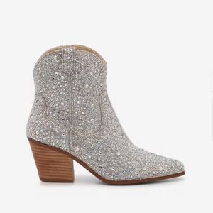 Betsey Johnson Silver Rhinestone Heeled Boots